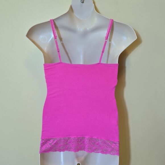 Express Y2K Lace Trim Tank Top Size Medium Pink Shelf Bra Barbie Coquette Girlie - Picture 2 of 16